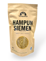 Whole Finnish hemp seeds in a bag